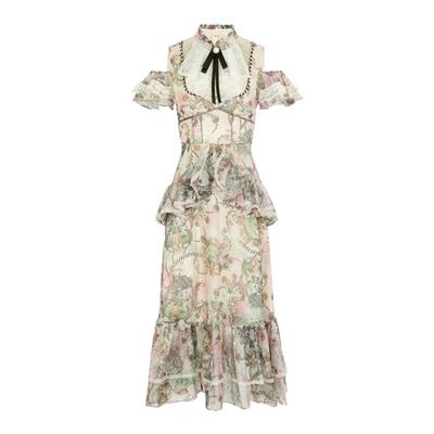 LULUALWAYS【商场同款】浪漫心动层次感露肩提花连衣裙