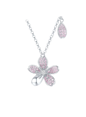 周六福粉色樱花项链女链坠S925银时尚甜美小众送女友圣诞礼物