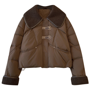 白色短款小香风羊羔毛大翻领羽绒服女高级感2025冬装新款加厚外套