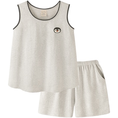 情侣睡衣夏A类纯棉背心短裤套装