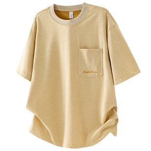 男士美式刺绣短袖t恤男款2026新款夏季设计感上衣简约打底衫男装