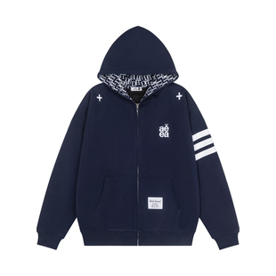 126KID 美式印花开衫连帽卫衣外套男女春秋新款潮牌情侣拉链上衣