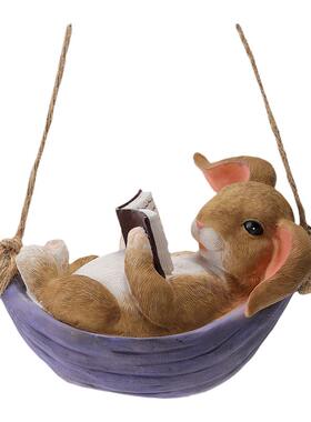 秋千兔子摆件花园阳台窗台挂件