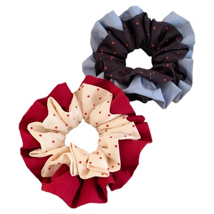 韩系新年红色波点大肠发圈女慵懒风丸子头超大号百搭头花发饰头绳