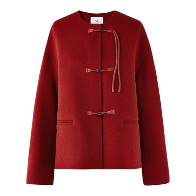 秋水伊人绵羊毛新中式毛呢外套