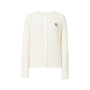 经典复古细绞花针织开衫女MOFAN摩凡2025秋新款米白刺绣毛衣显瘦