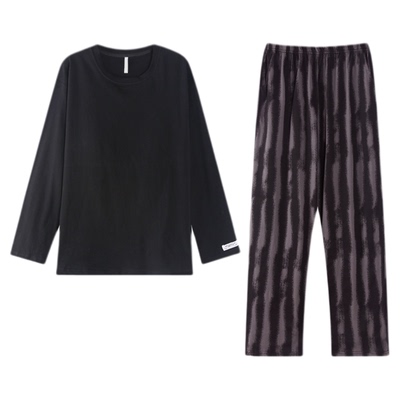 纯棉春秋款大码宽松睡衣套装