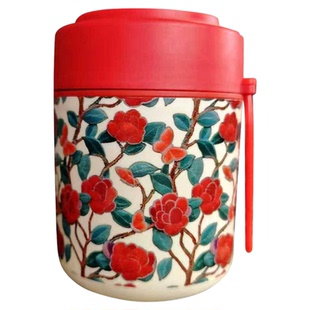 【复古繁花】提款带304不锈钢早餐杯粥杯燕麦杯短途保温带勺子