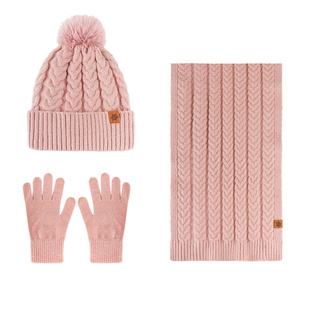 Women Thick Knit Beanie Hat Fleece Line Cap scarf gloves set