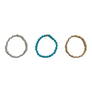 ins小众个性绿松石弹力戒指s925纯银珠指环18k镀金尾戒叠戴显白