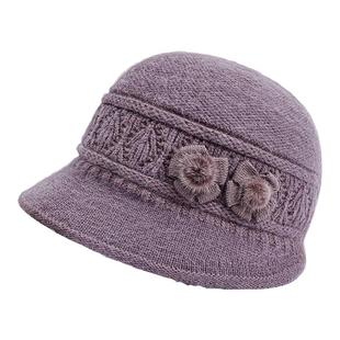 中年妈妈帽子女冬季兔毛保暖毛线帽老年人奶奶老人老太太秋冬棉帽