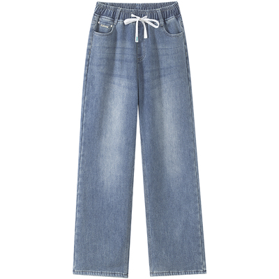 少女孩大童浅蓝色加绒弹力牛仔裤