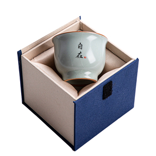 禅意汝窑主人杯单杯大号陶瓷功夫茶杯茶碗个人专用裂纹开片礼盒装