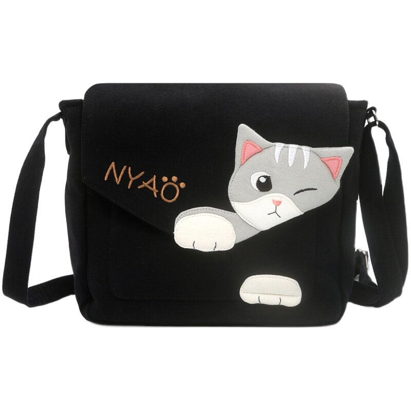 日本插画kine猫纯棉女相机小方包