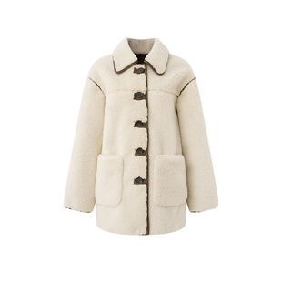 NON RESTRAIN高级感中长款宽松廓形棉服女羊羔毛撞色皮毛一体外套