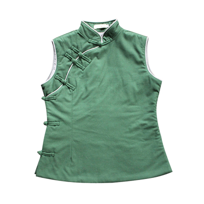 短款棉马夹玉想文艺复古斜襟立领