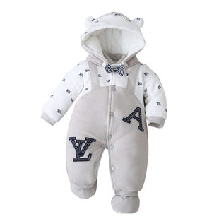 冬季男童外套加绒保暖婴儿衣服带鞋带帽冬装宝宝连体哈衣加厚棉服