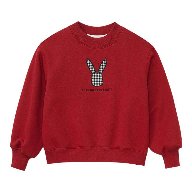 【6折】MIMIGOGO新年潮酷贴布绣格纹小兔子堆领儿童长袖卫衣2L04