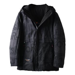 外贸换季断码清仓冬季男士男时尚潮流迷彩印花双面穿中长羽绒服Q0