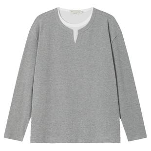 CLIMAX VISION华夫格叠穿假两件V领长袖T恤男撞色宽松慵懒风上衣