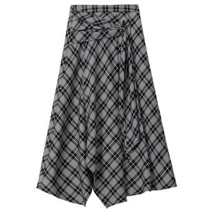 KEIKO 不规则黑白格子半身裙长裙2026春季设计感遮肉显瘦大摆伞裙