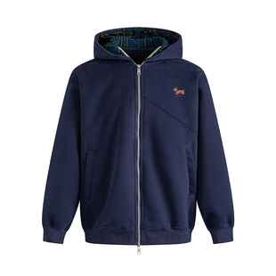 2025秋冬季大码胖mm腊肠狗刺绣格子拼接连帽外套女宽松慵懒风卫衣