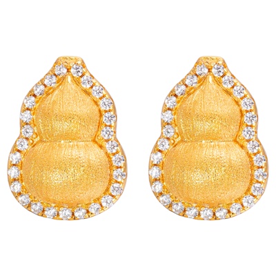 VISING珠宝黄金色葫芦耳钉耳饰拉丝工艺S925银