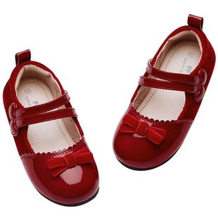 戴维贝拉女童皮鞋红色复古2026春季新款儿童鞋子新年公主鞋马年