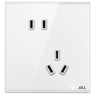 公牛官方高晶玻璃开关五孔插座大师面板家用墙壁G51白奶油风