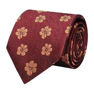 男士正装休闲商务西装领带结婚新郎婚礼酒红色金花朵提花图案手打