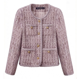 【紫荆贵族】小娜椒小个子千金风静奢气质法式紫色短小香风外套女