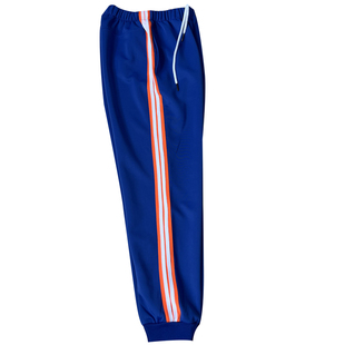 初高中小学生宝蓝校服休闲运动长裤子橘黄宽杠压两道白杠加绒定做