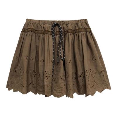 LEAP DREAM 刺绣镂空A字花边半裙松紧腰抽绳百搭短裙