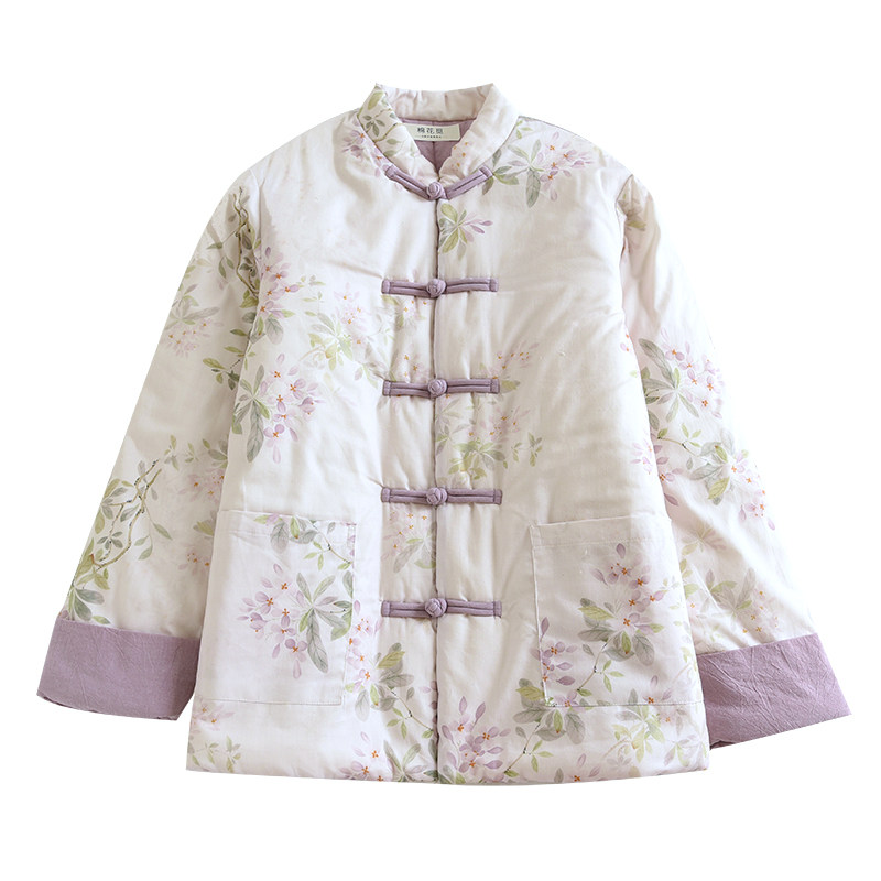 可外穿睡衣新中式棉服纯棉夹棉加厚保暖棉花衣花棉袄盘扣复古