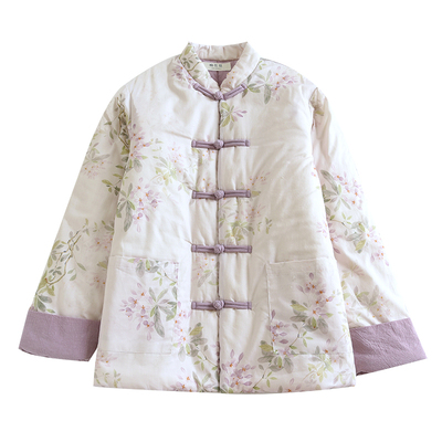 可外穿睡衣新中式棉服纯棉夹棉加厚保暖棉花衣花棉袄盘扣复古