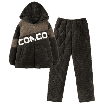 连帽男士睡衣冬季三层