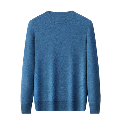 上海春竹世家男士纯山羊绒衫爸爸圆领提花针织衫保暖加厚高档毛衣