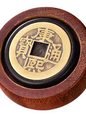 五帝钱紫檀木平安无事牌把玩件