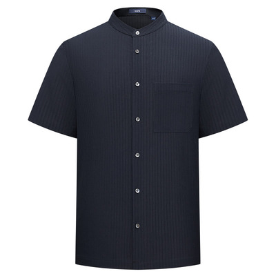 BONI/堡尼春夏新品轻商务立领衬衣混纺净色休闲短袖衬衫GT380A01C