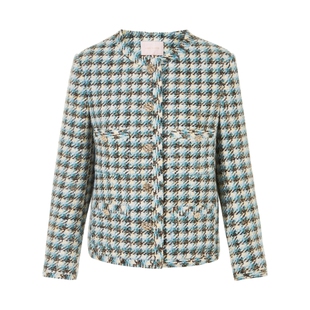 LIME莱茵复古摩登时尚格纹短款H版型短截上衣秋冬新款圆领外套