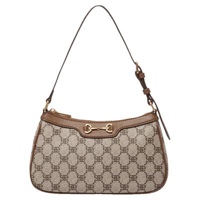 百丽女包复古气质手提老花腋下包