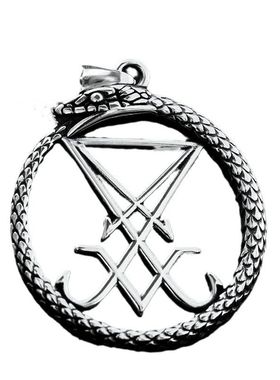 男钛钢头衔尾蛇撒旦路西法印项链