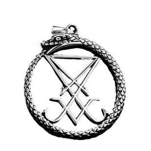 欧美风嘻哈街头衔尾蛇撒旦巴弗灭路西法印吊坠项链复古钛钢不掉色