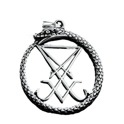 男钛钢头衔尾蛇撒旦路西法印项链