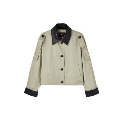 U/TI酷飒皮质拼接短款风衣女装设计感通勤风外套尤缇2025秋季新款