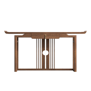 新中式玄关桌条案实木胡桃木色案台入户门厅玄关架轻奢中式老榆木