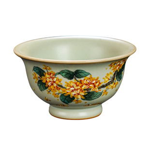 周泽堂汝瓷手绘桂花压手杯主人杯汝窑开片可收藏省工大师手工绘画