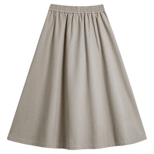 马登灰色毛呢大摆半身长裙针织松紧腰垂坠感加厚百褶A字伞裙女士