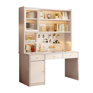 实木书桌书架一体办公桌椅套装学生家用学习桌子洞洞板台式电脑桌