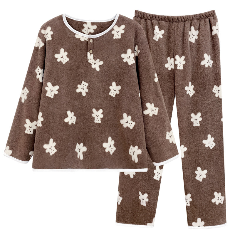睡衣女秋冬季珊瑚绒加绒加厚可爱睡衣/家居服套装